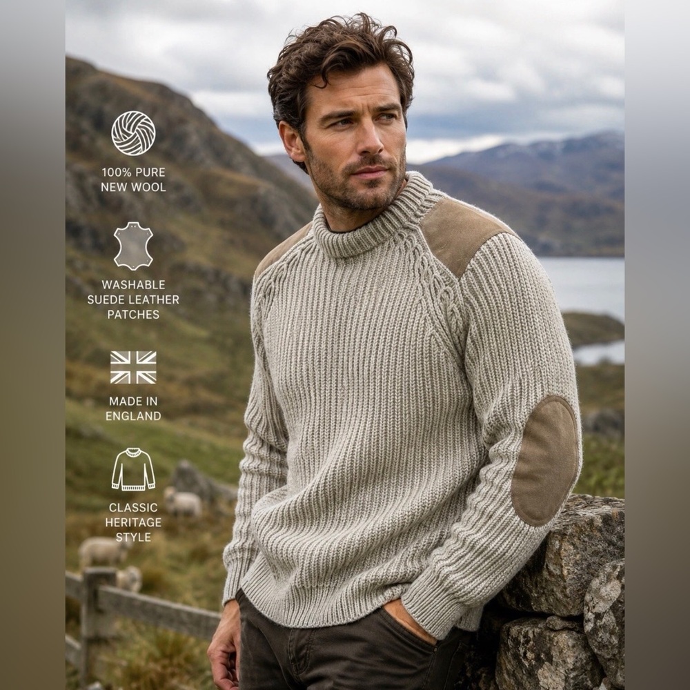 NIFFI Chatsworth Classic British Wool Jumper Sweater Made in England Men’s Large
